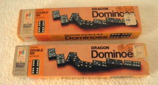 Vintage 1970 Wooden Dragon Double Six Dominoes Milton Bradley