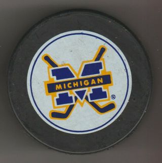 University Of Michigan U Of M Wolverines Crossed Sticks Ccha Hockey Puck Ncaa