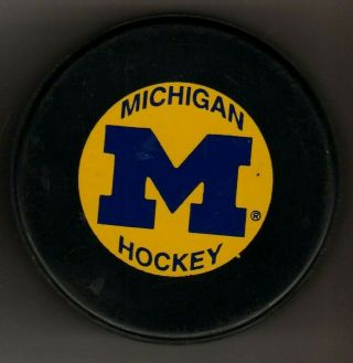 University Of Michigan U Of M Wolverines Maize Background Hockey Puck Ncaa Big10