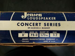 Nos Jensen 8 " Loudspeaker Concert Series Alinco Magnet Model P8 - U Circa 1960 