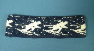 Vintage Wool Knit Ski Headband Navy Blue With White Skier Pattern