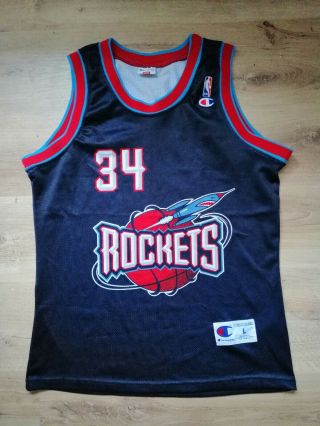 Olajuwon 34 Houston Rockets Vintage Champion Basketball Jersey Nba Large L Old