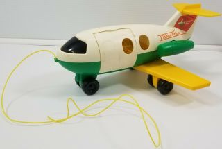 N) Fisher Price Little People Jet Plane Pull Toy Green Yellow 182 Vintage 1980