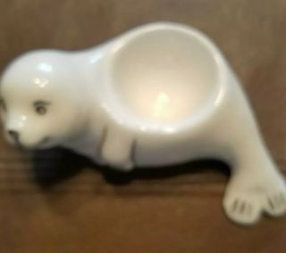 Vintage White Baby Seal Pup Figurine Made In Mexico Ceramic By Oxford Cute