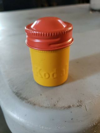 Vintage Kodak Film Canister Yellow With Light Brown Lid Metal 35mm Container