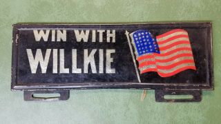 Win With Willkie Political License Plate Topper American Flag