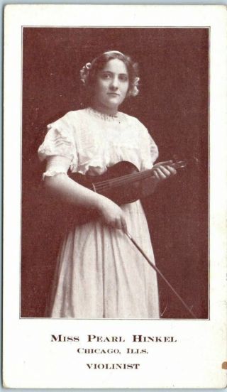 Vintage Chicago Advertising Postcard " Miss Pearl Hinkel - Violinist " C1910s