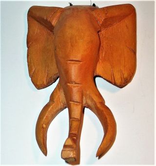Old Elephant Hand Carved Wood Plaque Wall Art Sculpture Statue Figurine Vintage