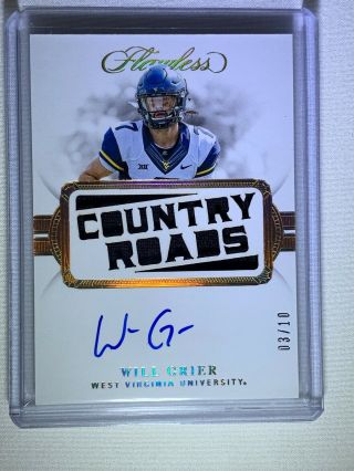 2019 Flawless Will Grier Team Slogan Rookie Patch Auto 03/10 Country Roads Wvu
