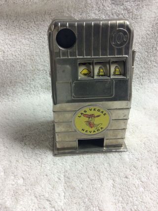 Vintage Las Vegas Nevada Metal Toy Coin Slot Machine Jackpot Bank
