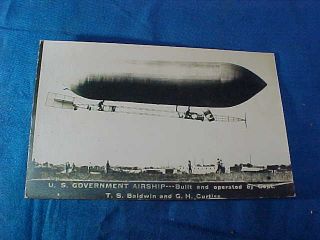 Early 20thc Dirigible Airship Thomas Baldwin - Glenn Curtiss Real Photo Postcard