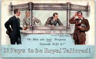 Vintage Chicago Illinois Advertising Postcard Royal Tailors Bank Scene C1910s