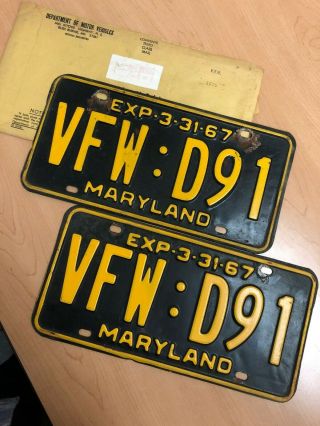1967 Maryland License Plates Vfw Matched Tags