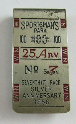 Sportsman Park Cicero Illinois Souvenir Money Clip Silver Anniversary Horse Race