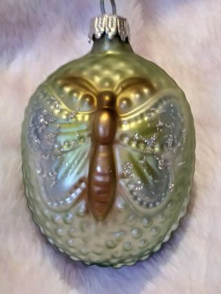 Gorgeous Vintage Glittered Moth On Ball Blown Glass Christmas Ornament 2.  5 "