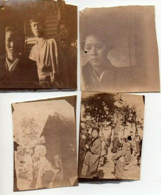 63361.  (4) Vintage 1890s Miniature Albumen Photos Japan Children In Kimonos