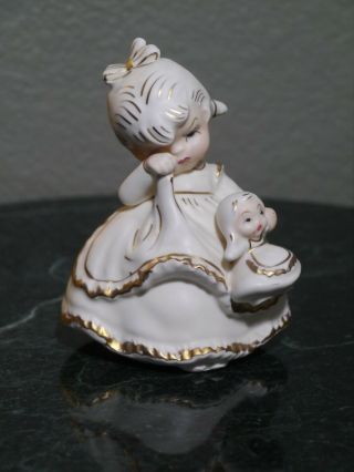 Vintage Ceramic Little Girl With A Doll Figurine