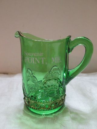 Bay Point Maine Souvenir Green Glass Pitcher With Gold Trim