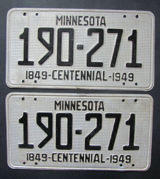 1949 Minnesota Car License Plates Pair