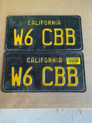 1963 Black California Ca License Plate Pair