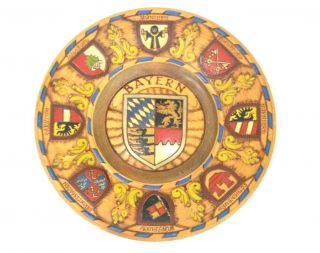 Bayern Wooden Plate State Cities Etched Crests Coat Of Arms Hand Painted Bavaria