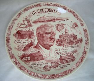 Uvalde County Texas Centennial Souvenir Plate 1856 - 1956 By Vernon Kilns
