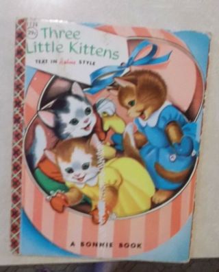 Vtg 1959 Three Little Kittens Text In Rebus Style A Bonnie Hc Book Adorable