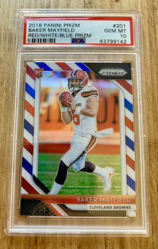 2018 Panini Prizm Red White Blue 201 Baker Mayfield Browns Rc Rookie Psa 10 1