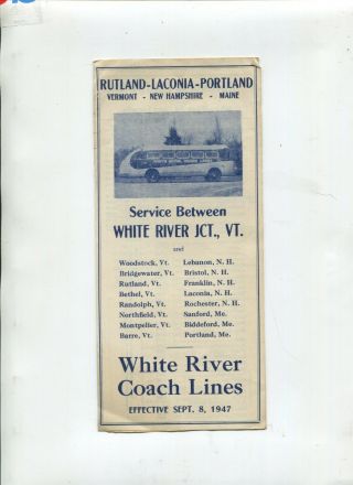 Vintage Brochure White River Coach Lines 1947 Rutland Vt To Portland Maine