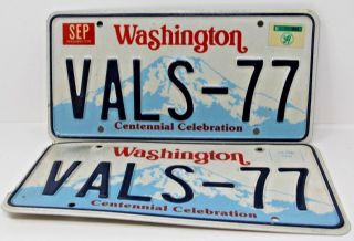 Washington Vanity License Plate Set Matching Pair Centennial Vals - 77 1989 Tab
