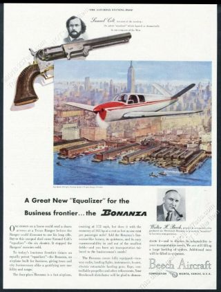 1947 Samuel Colt Revolver Photo Beech Beechcraft Bonanza Plane Vintage Print Ad