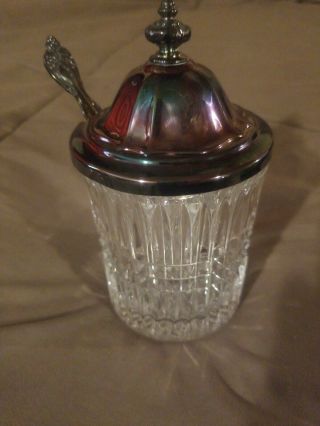Vintage Glass Sugar Jar With Lid And Spoon