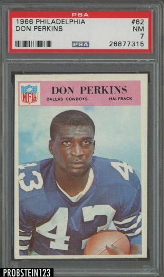 1966 Philadelphia Football 62 Don Perkins Dallas Cowboys Psa 7 Nm