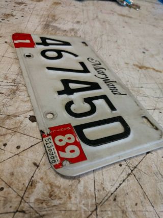 1989 Maryland Motorcycle License Plate tag 46745D 3