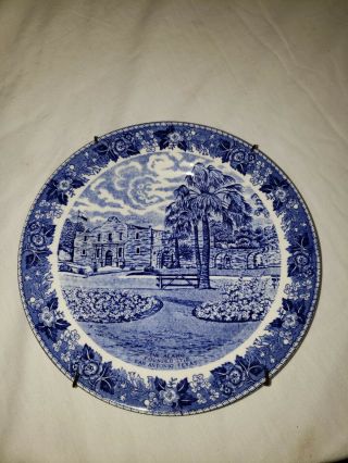 The Alamo Cradle Of Texas Plate Jonroth English Staffordshire Blue & White