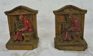 Vintage 1920s Cast Studying Monk Cardinal In Library Bookends Lv Aronson Deco