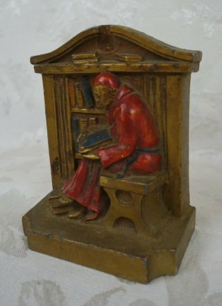 Vintage 1920s Cast Studying Monk Cardinal in Library Bookends LV Aronson Deco 2