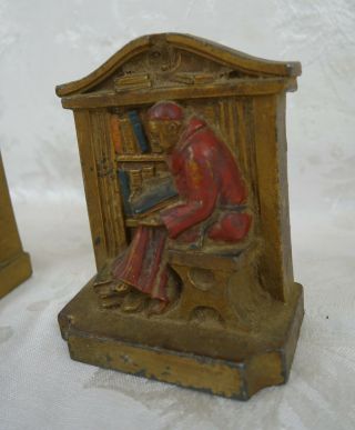 Vintage 1920s Cast Studying Monk Cardinal in Library Bookends LV Aronson Deco 3