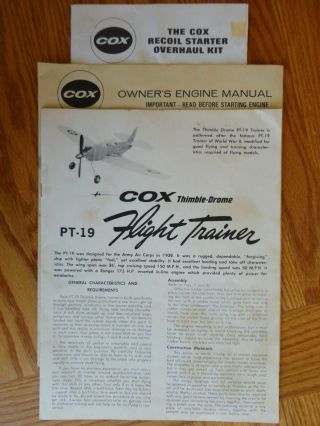 Vintage Cox Thimble Drome Pt - 19 Flight Trainer & Recoil Starter Instructions