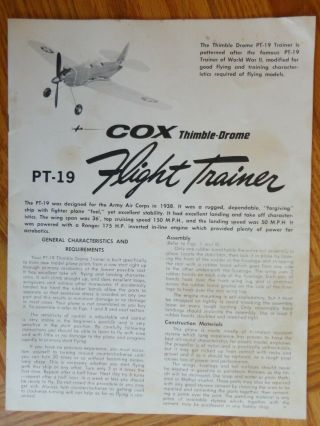 Vintage Cox Thimble Drome PT - 19 Flight Trainer & Recoil Starter INSTRUCTIONS 2