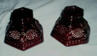 Pair/2 Vintage Avon Ruby Red Cape Cod Short Candle Holders