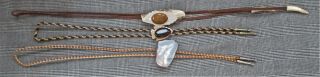 3 Vintage Western Bolo Ties With Braided Cords