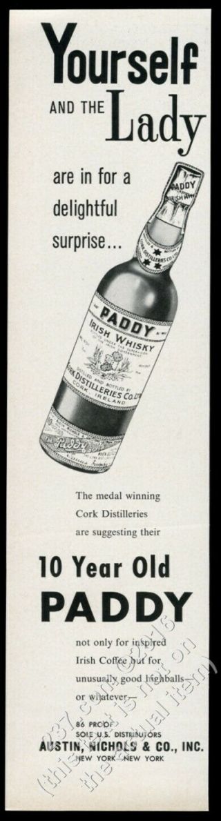 1963 Paddy Irish Whiskey Bottle Photo Yourself And The Lady Vintage Print Ad