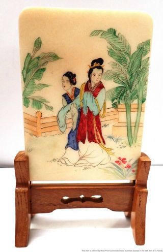 Vintage Chinese Republican Miniature 5 Inch Hand Panted Slab Panel Table Screen