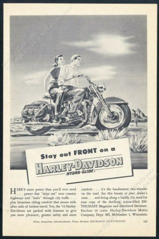 1953 Harley Davidson Hydra Glide Fl Knucklehead Motorcycle Art Vintage Print Ad