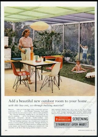 1957 Charles Eames Plastic Chairs Photo Owens Corning Fiberglas Vintage Print Ad