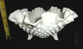 Vintage Fenton Milk Glass Hobnail Ruffled Crimped Bowl Candy Dish Footed 8 "