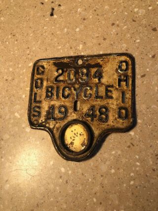 Vintage 1948 COLUMBUS OHIO OH BICYCLE License Plate 2094 3
