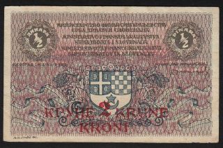 1919 2 Kronen On 1/2 Dinara Yugoslavia Shs Rare Vintage Paper Money Banknote Vf