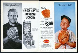 1967 Mickey Mantle Photo With Son Phillies Cigar Vintage Print Ad